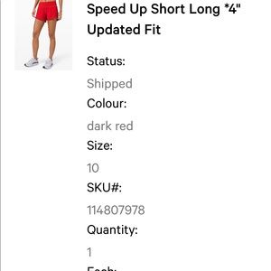 Lululemon Dark Red Speed Up Short 4” Updated Fit